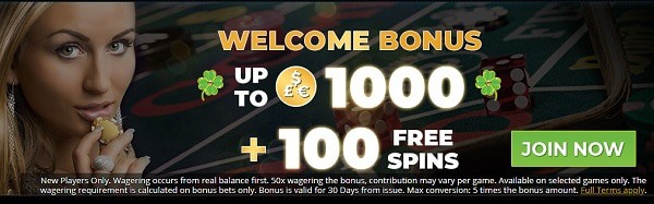 Get 100% up to €1,000 and 100 free spins bonus