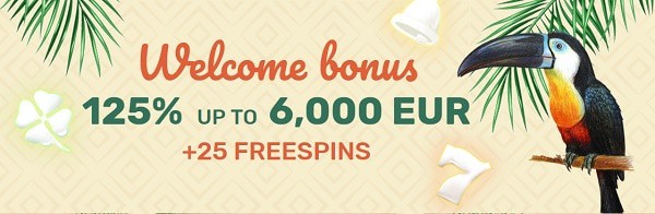 125% up to €6000 welcome bonus and 25 free spins only after 1st deposit!