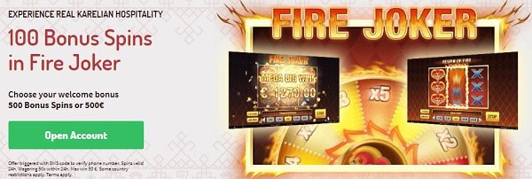 Karjala Kasino 100 free spins in Fire Joker no deposit required