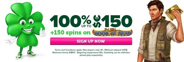 100% welcome bonus and 150 free spins on Book of Dead