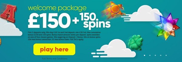 150 Free Spins and 150 GBP welcome bonus