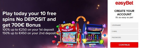 Easybet Casino welcome bonus and free spins