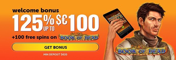 125% bonus and 100 gratis spins