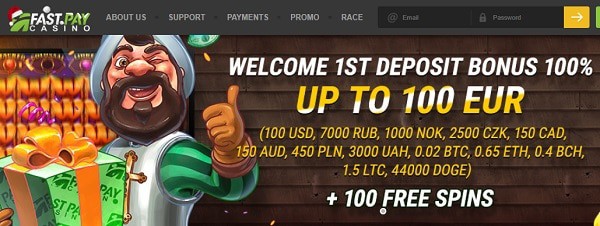 Fastpay New Player Bonus: 100% up to 100 EUR and 100 free spins