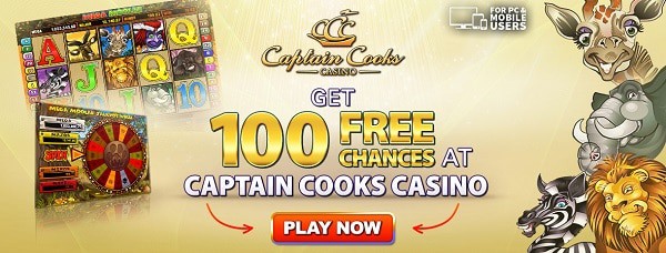 Captain Cooks Casino 100 gratis spins no deposit bonus