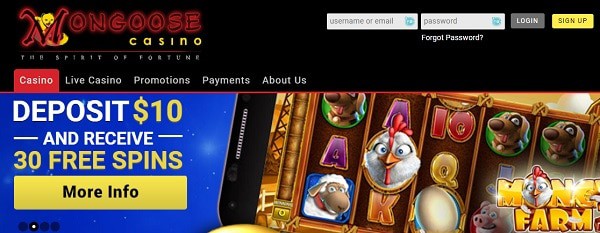 Mongoose Casino free spins no deposit bonus