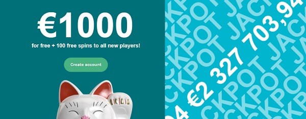 $1,000 bonus + 200 free spins (20 FS no deposit)