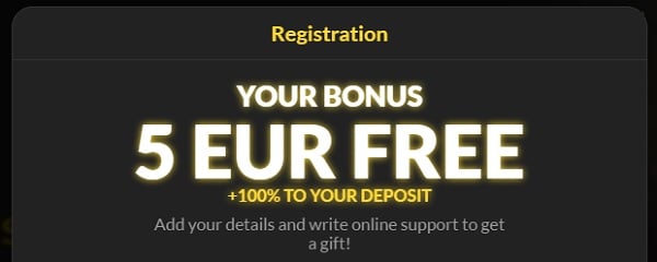 5 EUR welcome bonus 