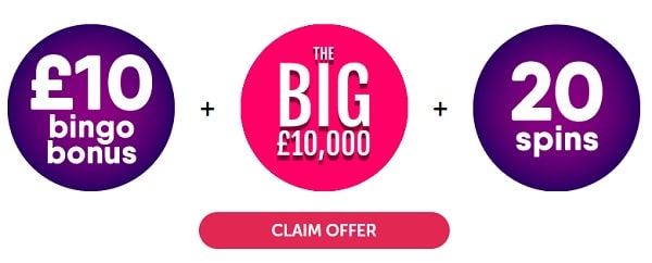 £10 Bingo Bonus & 5 Free Bingo Tickets & 20 Free Spins