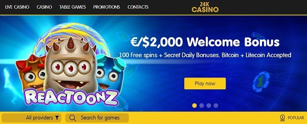 €/$2,000 welcome bonus and 100 free spins on deposit 