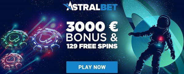 AstralBet Casino welcome bonus: 3000 EUR and 129 free spins