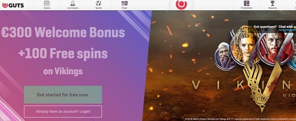 Guts welcome bonus and free spins