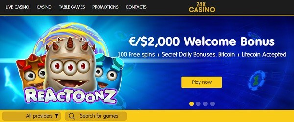 24K welcome bonus and gratis spins