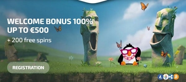 100% bonus + 200 free spins for new players