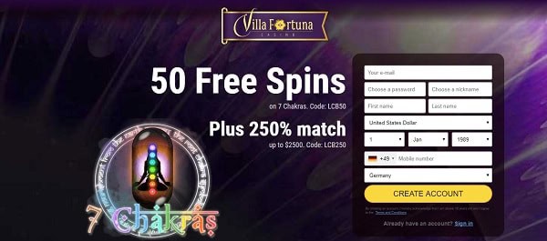 50 free spins and $2500 welcome bonus