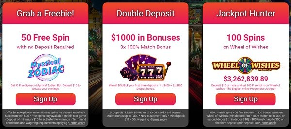 Three welcome bonuses to choose from