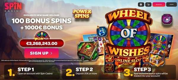 100 Free Spins on progressive jackpot (Wheel of WIshes)