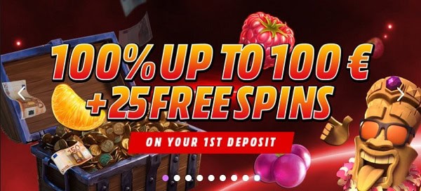 100% bonus on first deposit plus 25 free spins