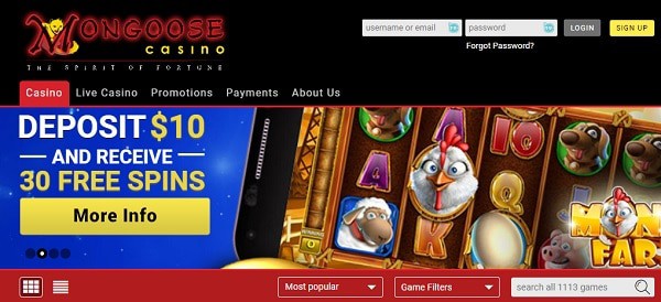 30 free spins bonus on $10 deposit