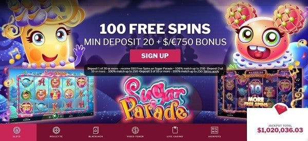 €750 welcome bonus + 100 Free Spins