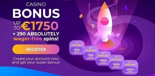 Welcome Bonus: 1750 EUR and 290 Free Spins for all new players!