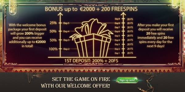 2000 EUR and 200 free spins welcome bonus