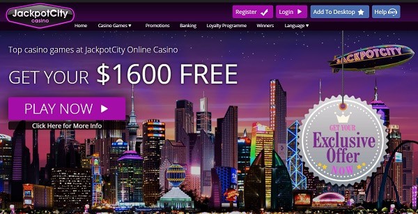 Jackpoyt City $1600 welcome bonus and free spins no deposit required