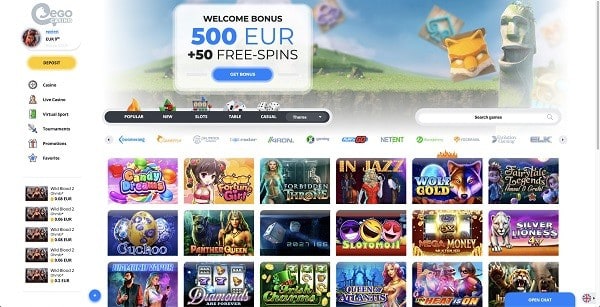 EgoCasino.com 100% bonus and free spins