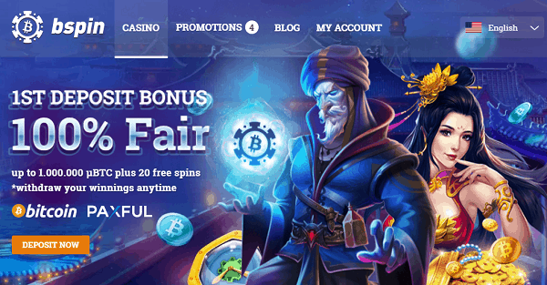 1st deposit bonus - 100% up to 1 BTC and 20 free spins on various slots