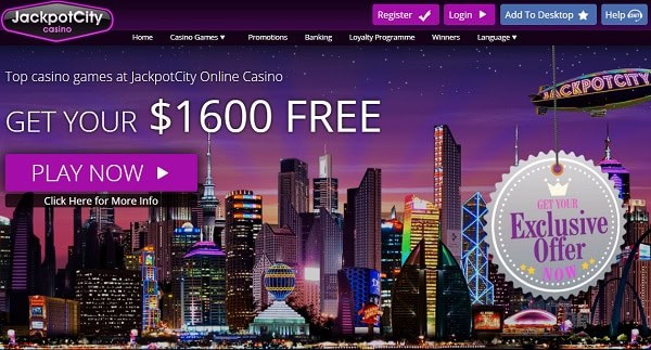 JackpotCity $1600 welcome bonus