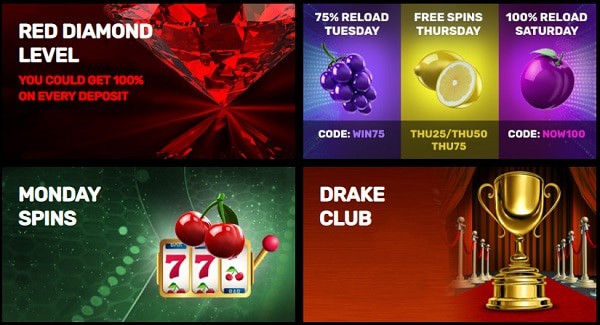 Drake Casino promotions, cashback, tournaments, VIP rewards