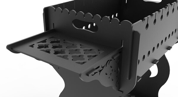 Мангал со съемными полками, съемным грилем и двумя полками под жаровней. Чертеж DXF