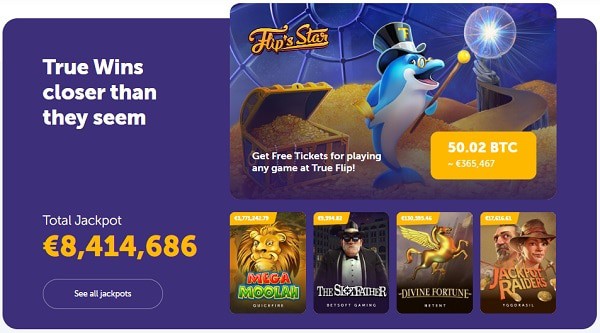 TrueFlip.io casino games and jackpots