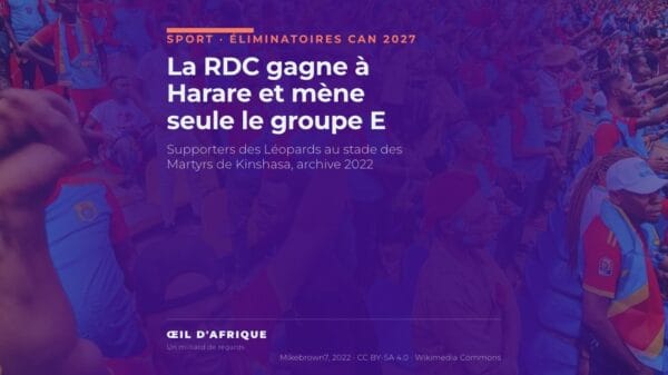 Supporters de la RDC en maillot des Léopards au stade des Martyrs de Kinshasa, éliminatoires CAN 2027