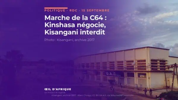 Rue du centre de Kisangani, archive 2017, bannière de l'article sur la marche de la C64 du 15 septembre