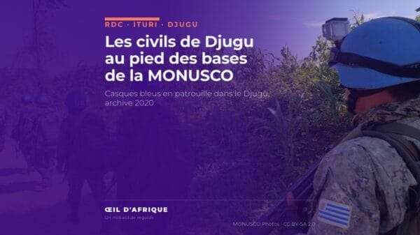 Casques bleus de la MONUSCO en patrouille sur une piste du territoire de Djugu, en Ituri, où des déplacés de Djugu se sont réfugiés près des bases onusiennes