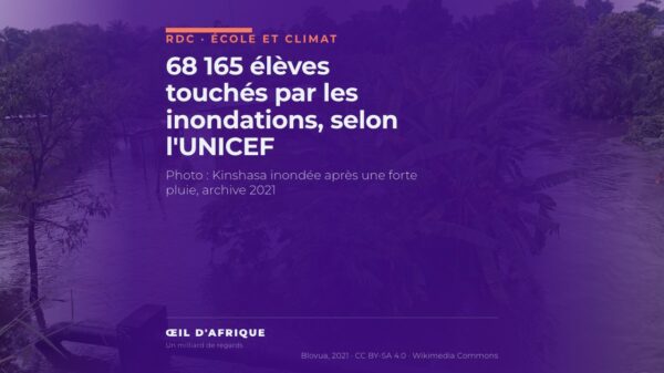 Un quartier de Kinshasa sous les eaux après une forte pluie ; inondations en RDC, 68 165 élèves touchés en 2025 selon l'UNICEF