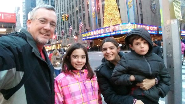 family outside Radio City Music Hall