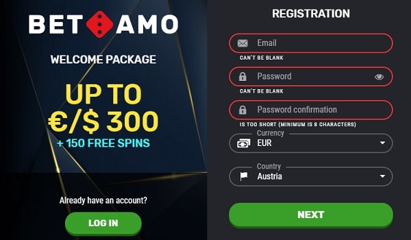 Welcome Bonus at Bet Amo Casino