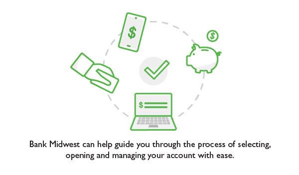 Bank Midwest can help guide you through the process of selecting, opening and managing your account with ease.
