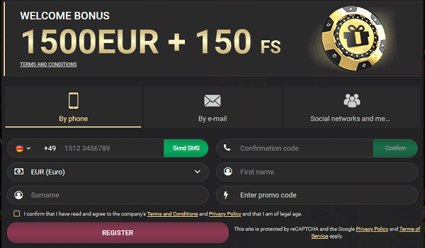 1500 EUR and 150 Free Spins 