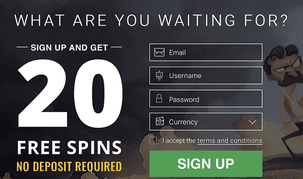 20 gratis spins no deposit bonus