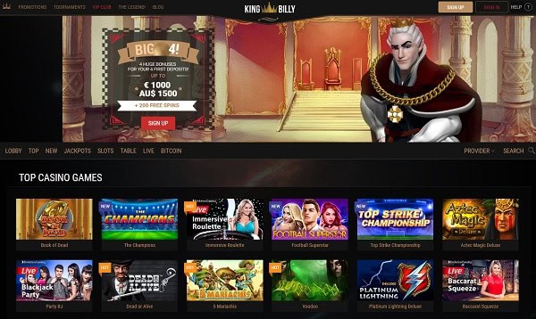 King Billy Casino Online free spins bonus