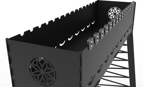 Длинный мангал со свободно вращающимися шампурами, высокий и низкий – чертеж DXF