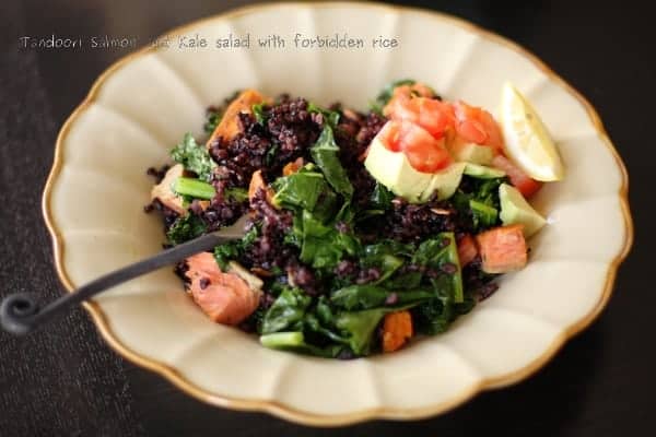 Tandoori Spiced Salmon with kale and black rice