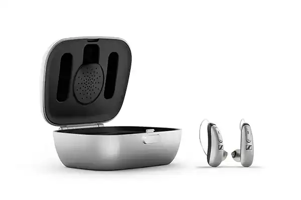 Advanced digital hearing aids with charging case for improved hearing clarity and convenience.