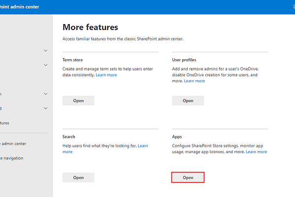 SharePoint Admin Center Features