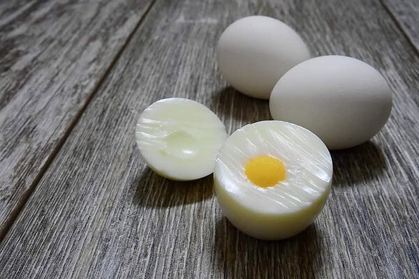 Boiled egg cut open which is syn free on Slimming World