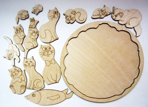 Круглый пазл – "Котики" чертежи для лазерного станка в DXF формате