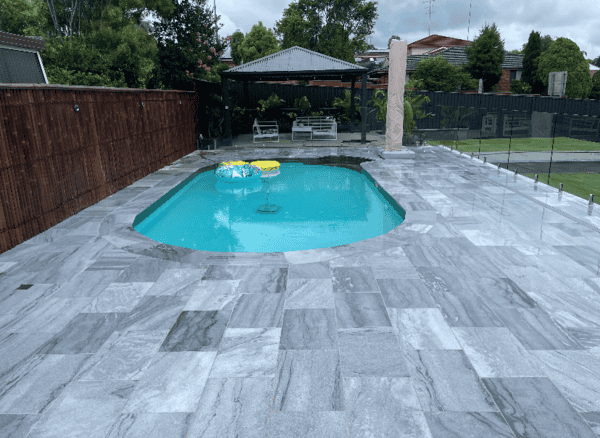 Marlo sandblasted and tumbled marble pool pavers